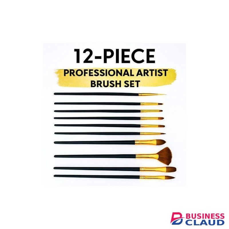 12 Piece Professional Makeup Brushes Set â€“ Flat, Round, Angled & Fan Make up Brushes with Durable Black Handles