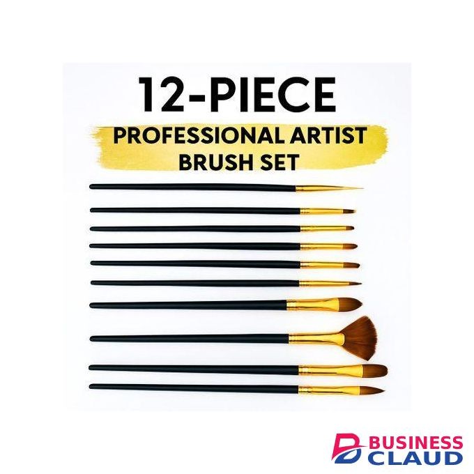 12 Piece Professional Makeup Brushes Set â€“ Flat, Round, Angled & Fan Make up Brushes with Durable Black Handles