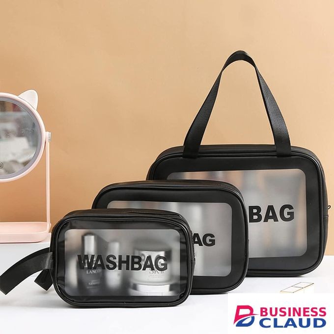 3 PCS Clear Toiletry Bag, Makeup Bag Set, PVC Transparent Wash Bag Makeup Bag Travel Business Vacation Bathroom Organizer for Men, Women, Black, Clear Toiletry Bag Set