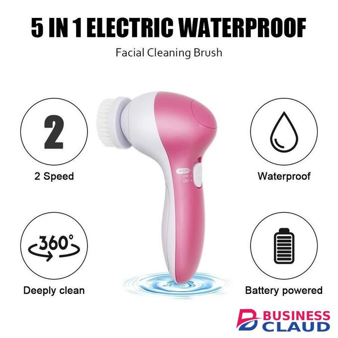 5-in-1 Electric Facial Cleansing Brush & Face Massager - Waterproof Deep Pore Cleaner with 5 Replaceable Heads - Beauty Tool for Exfoliation & Makeup Removal