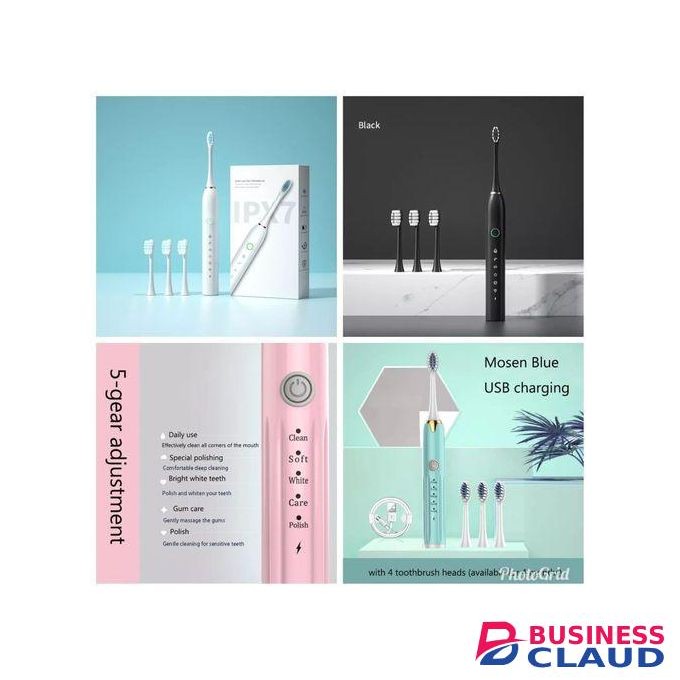 Rechargeable electric toothbrush with USB and 3 replacement brushing heads