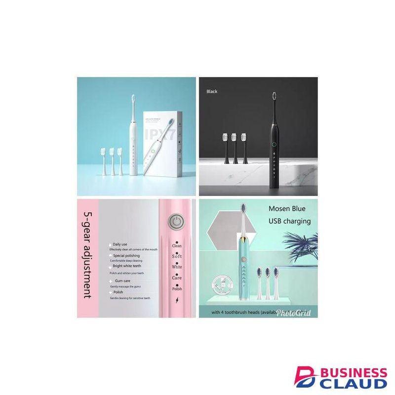 Rechargeable electric toothbrush with USB and 3 replacement brushing heads