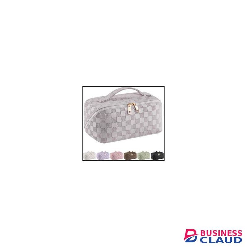 Plaid Pattern Multifunctional Makeup Storage Bag with Large Capacity, Portable Soft Toiletry Organizer with Zipper Closure