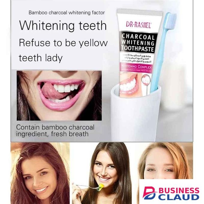 DR RASHEL Black Charcoal Whitening Toothpaste, Fresh Breath Stain Removal Toothpaste