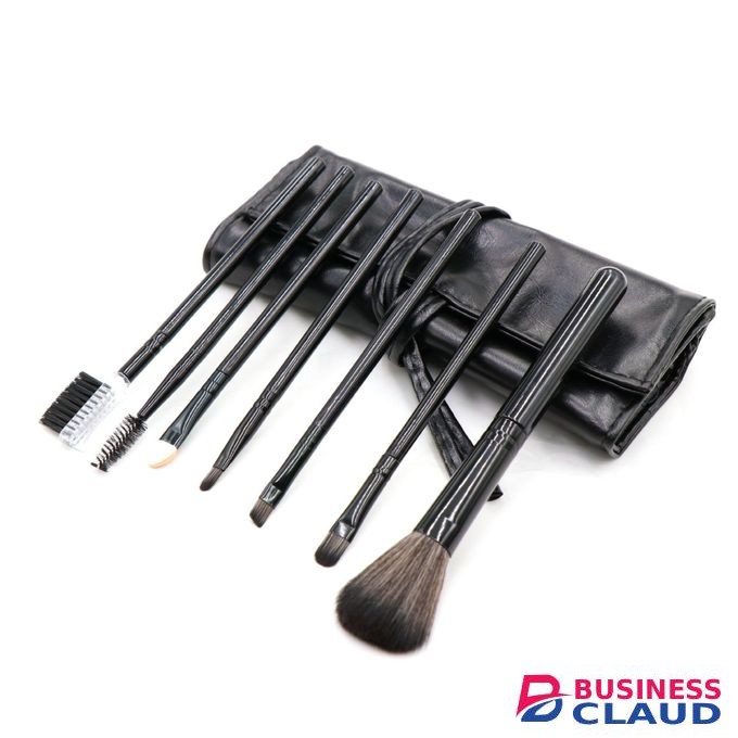 Professional Makeup Brush Set 7 Pieces Black Soft Foundation Blender With Travel Pouch
