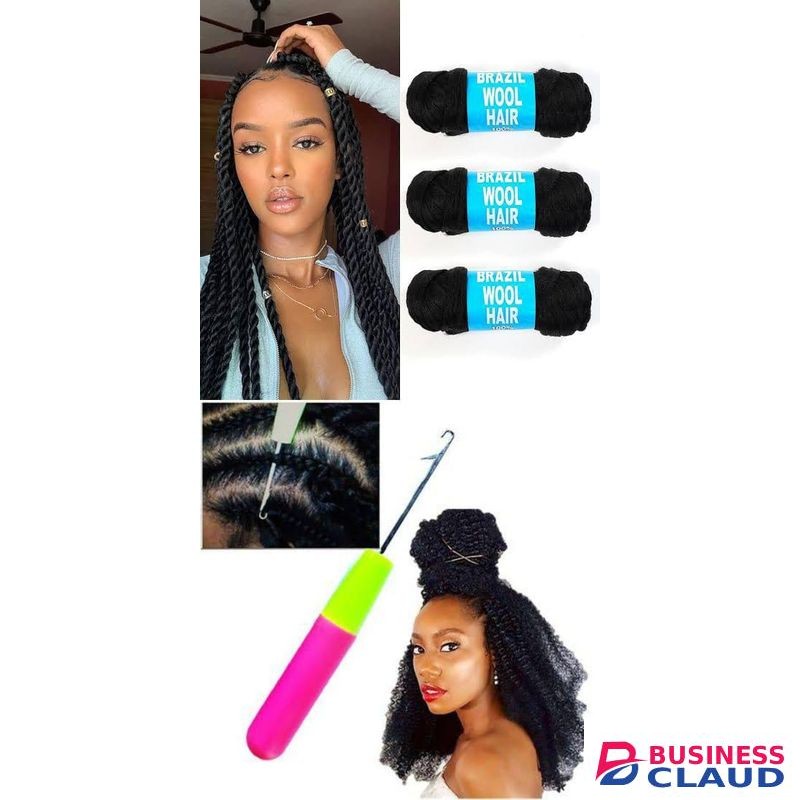 Brazilian Hair 3 pcs Black 100% Brazilian Wool Hair Twist/Faux Locs