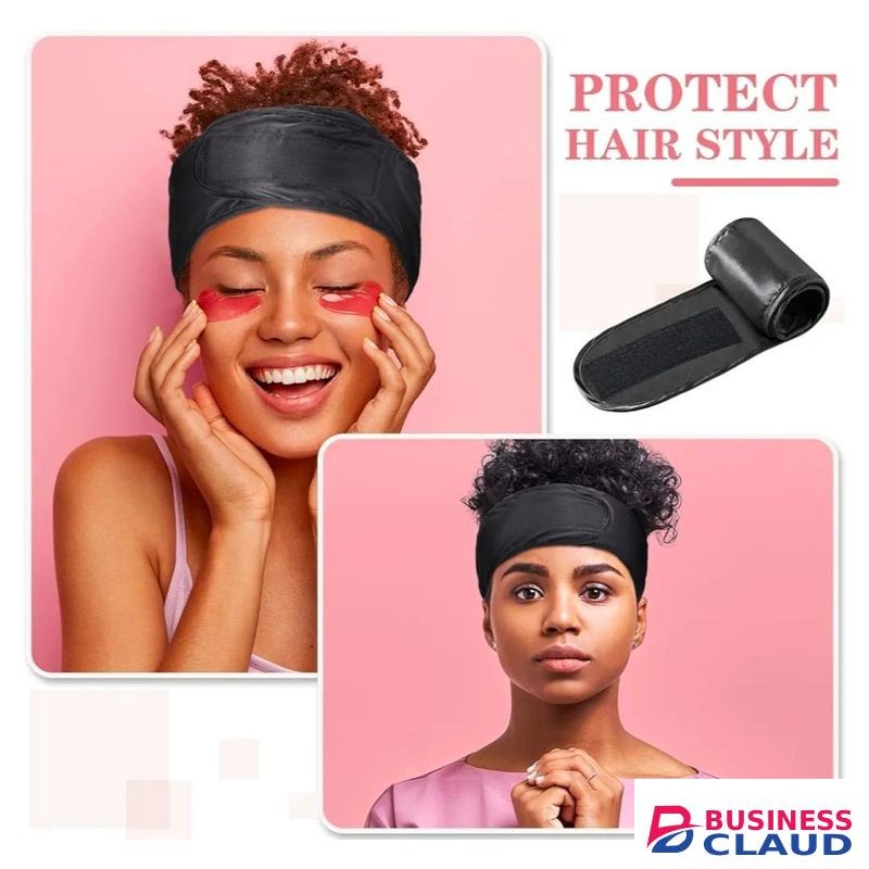 6 Packs Black Satin Spa Headband Silk Adjustable Spa Hair Wrap Facial Headband Terry Cloth for Women Sleep Makeup