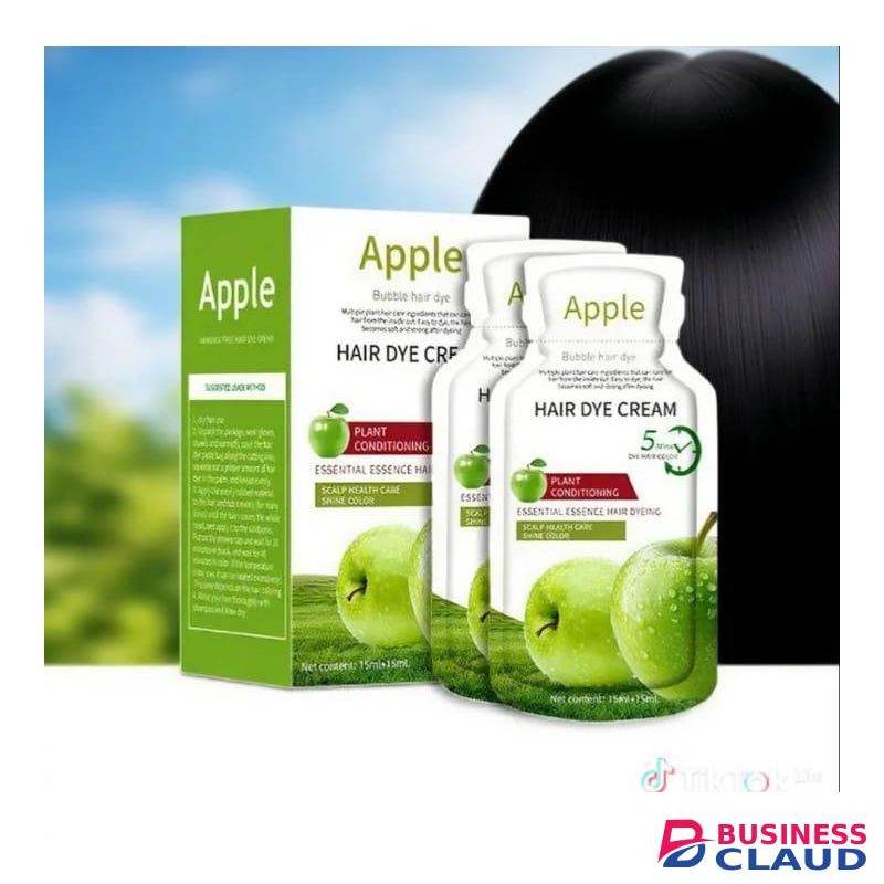 Apple Herbal Ammonia-Free Hair Color Cream – Quick Dye Shampoo Black (10×30ml)