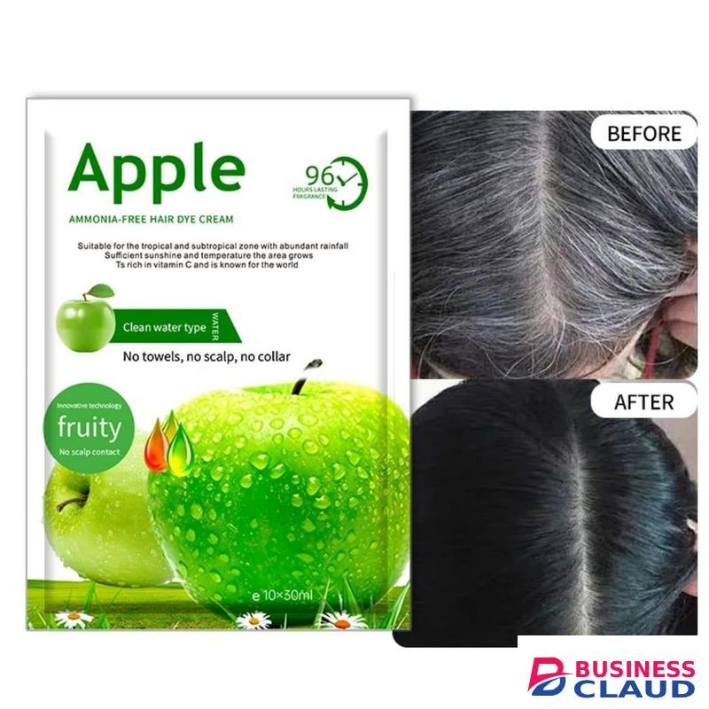 Apple Herbal Ammonia-Free Hair Color Cream – Quick Dye Shampoo Black (10×30ml)