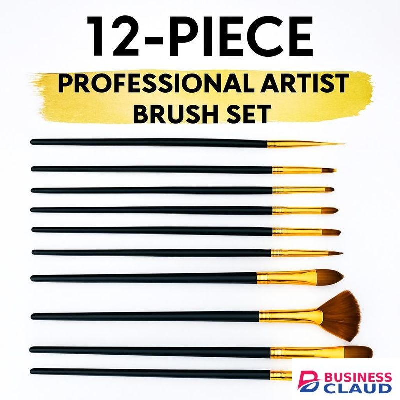 12 Piece Professional Makeup Brushes Set – Flat, Round, Angled & Fan Make up Brushes with Durable Black Handles