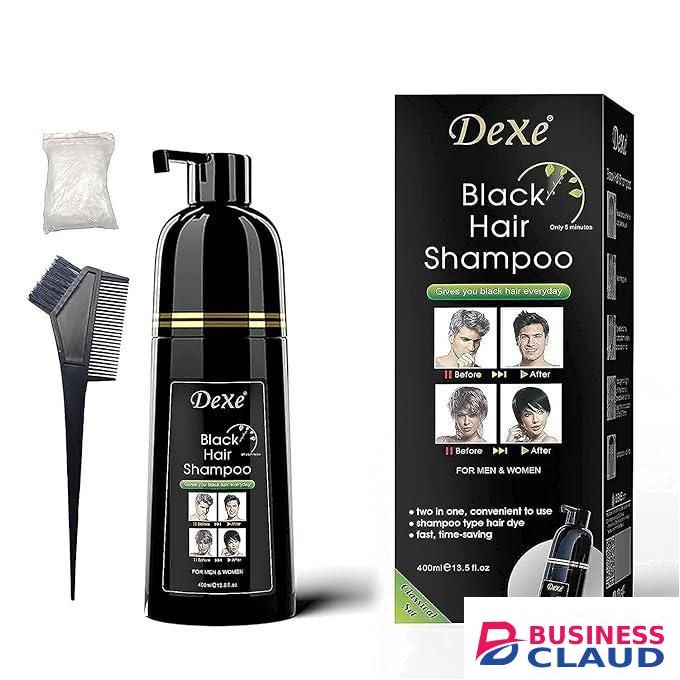 Dexe 400ml Black Hair Dye Shampoo- Instant Black Hair Shampoo for Men Women/ Black Hair Color/ Simple to Use/ Long Lasting- Fast Acting/ Natural Ingredients