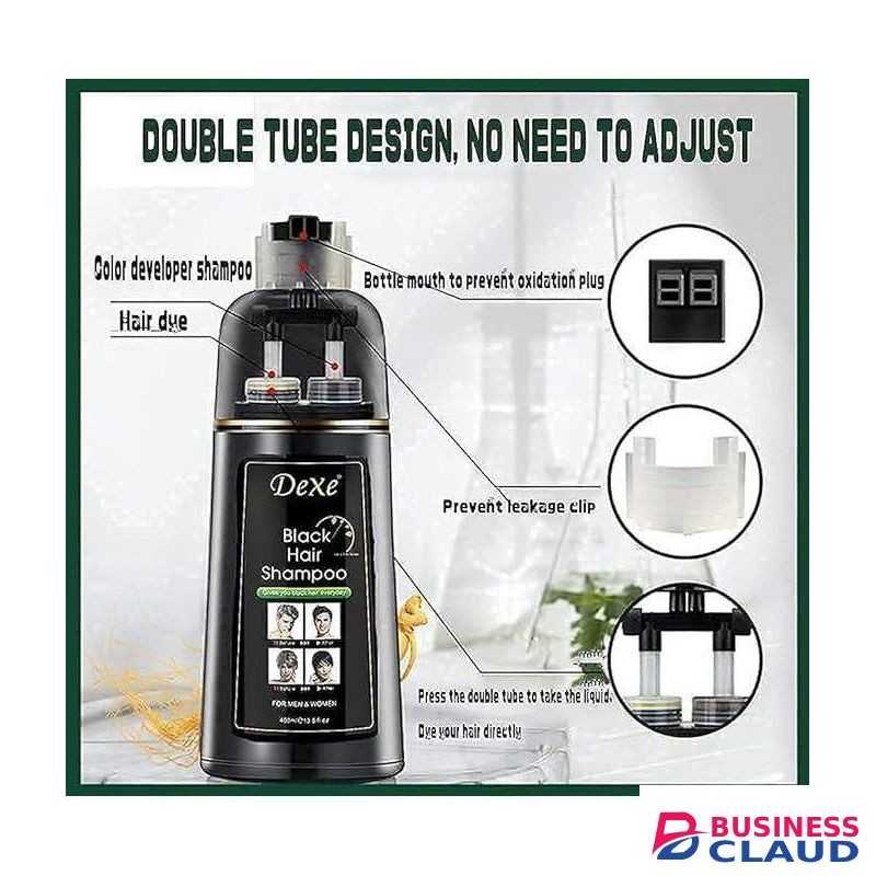 Dexe Black Shampoo Hair Dye- 400ml- Instant Black Hair Color for Men Women/ Black Hair Color/ Simple to Use/ Long Lasting- Fast Acting/ Natural Ingredients
