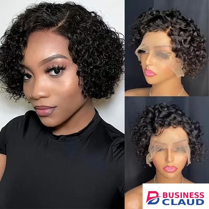 RAF Women's Glueless Pixie Cut Human Hair Wig - Natural Black Curly, 150% Density, 13x4x1 Lace Front, No Glue Needed, Everyday & Special Occasion Hairstyle for Cosplay, Parties, Casual Attire - Suitable for All Light Beige Tones, Cosplay Accessory,