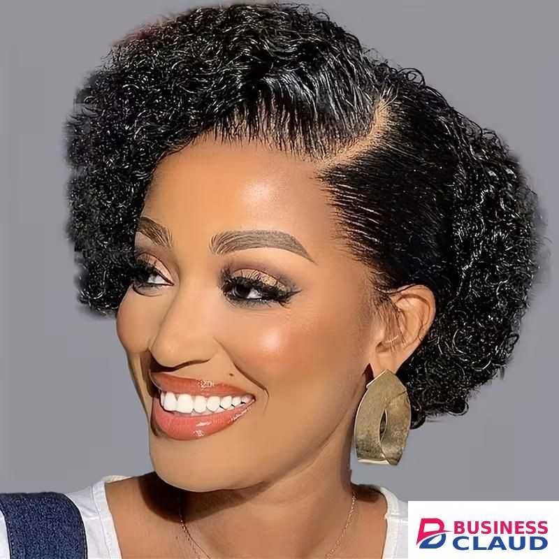 RAF Women's Glueless Pixie Cut Human Hair Wig - Natural Black Curly, 150% Density, 13x4x1 Lace Front, No Glue Needed, Everyday & Special Occasion Hairstyle for Cosplay, Parties, Casual Attire - Suitable for All Light Beige Tones, Cosplay Accessory,
