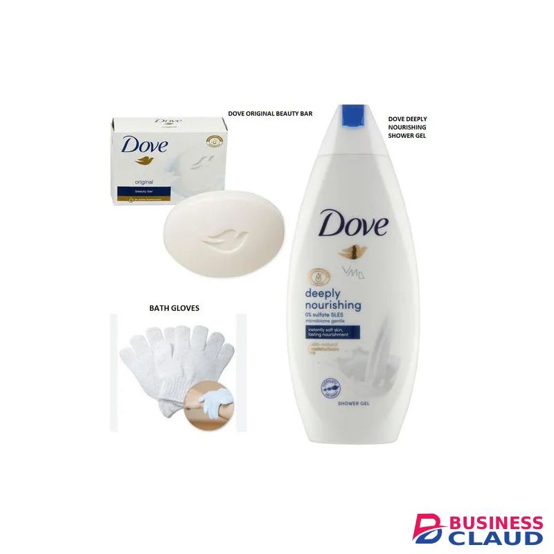 Dove Beauty Soap + Deeply Nourishing Shower Gel + Random colour Bath Gloves Set