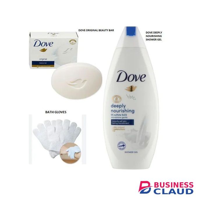 Dove Beauty Soap + Deeply Nourishing Shower Gel + Random colour Bath Gloves Set