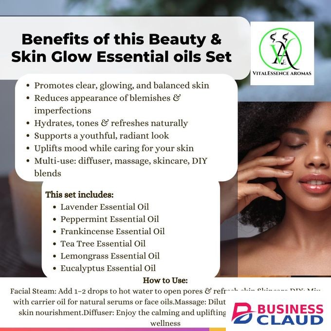 VitalEssence Aromas Essential Oil Set - (Beauty & Skin Glow Set ) 6 Essential oils x 5ml each