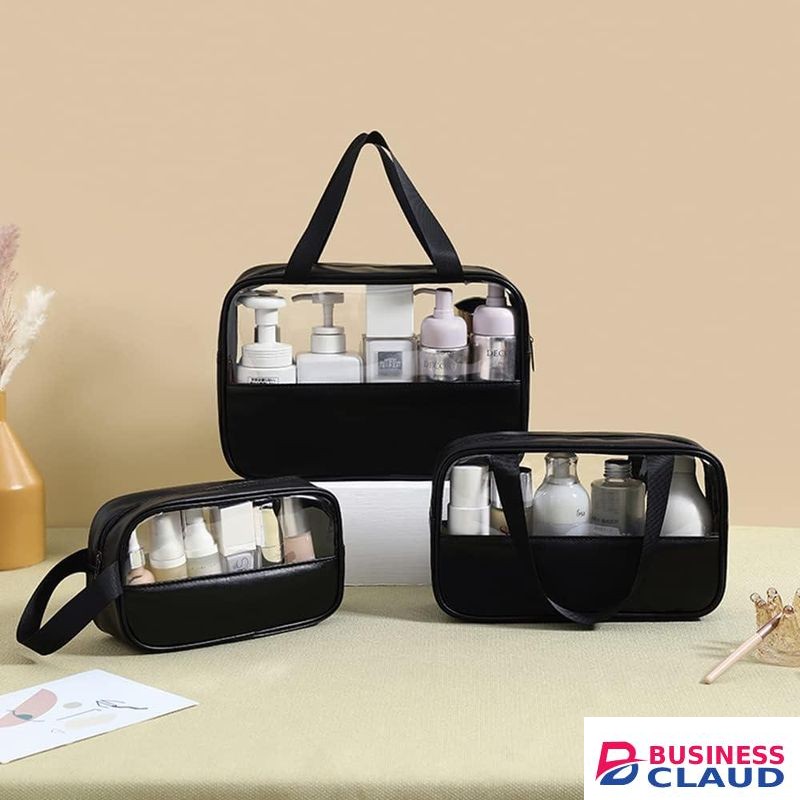 Clear Makeup & Toiletry Organizer Bag (Black & Pink)