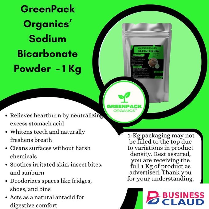 Greenpack Organics Baking Soda(Sodium Bicarbnate) - 1kg,for health, home, and beauty
