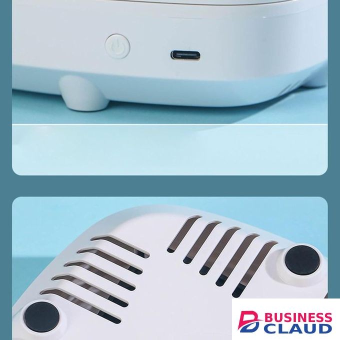 A compact nail dust extraction fan for manicures, featuring a removable paper filter.