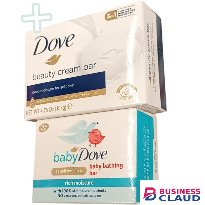 Dove Beauty Cream Bar CLEANSES MOISTURISES NOURISHES + Baby Bathing Bar Sensitive Care RICH MOISTURE jm