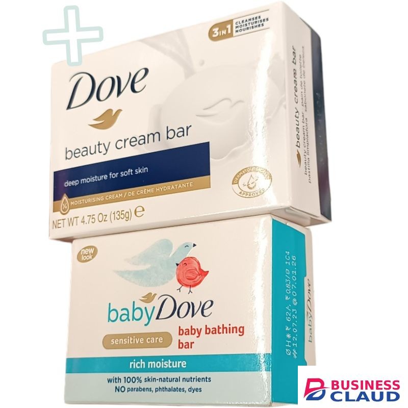 Dove Beauty Cream Bar CLEANSES MOISTURISES NOURISHES + Baby Bathing Bar Sensitive Care RICH MOISTURE jm