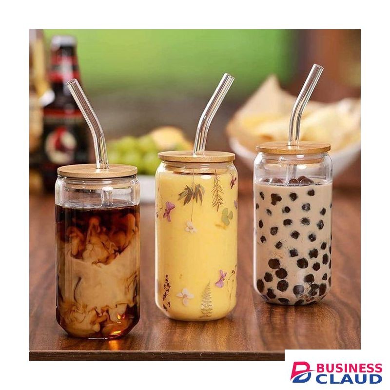 Glass Cup With Bamboo Lid And Glass Straw- 500ml