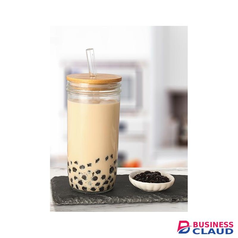 500ml Glass Cup With Lid and Straw