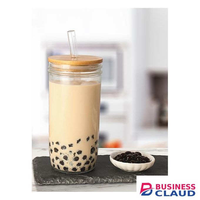 500ml Glass Cup With Lid and Straw