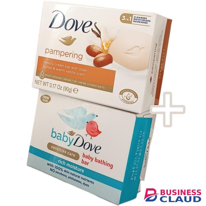 Dove Pampering BEAUTY CREAM BAR With Shea Butter Warm Vanilla Scent + BABY BATHING BAR Sensitive Care Rich Moisture