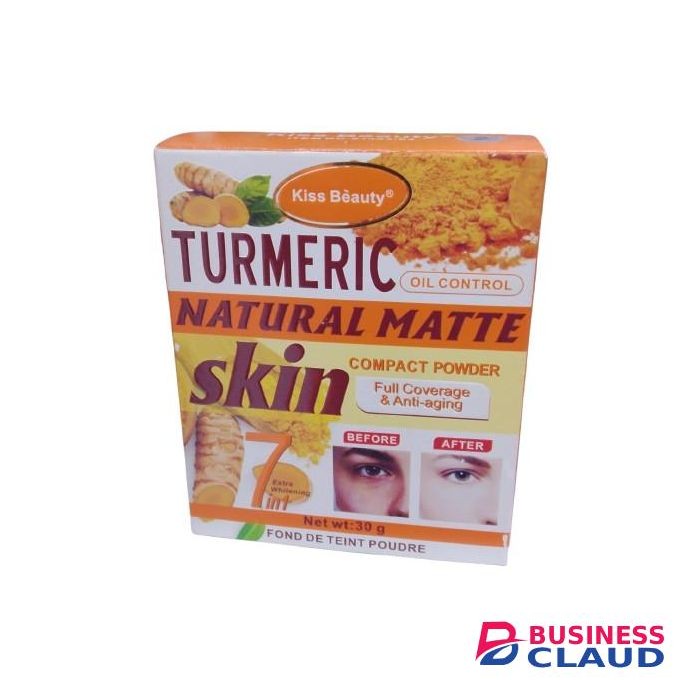 Kiss Beauty Turmeric Natural Matte Skin Compact Powder - Oil Control, Full Coverage & Anti-Aging