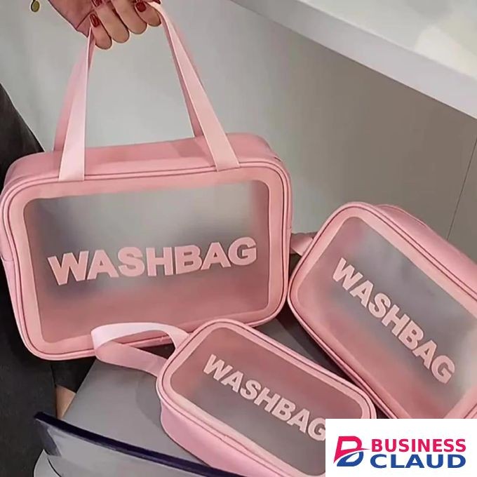 3 in 1 Transparent Waterproof cosmetic/ Toiletry portable Washbag set-Pink