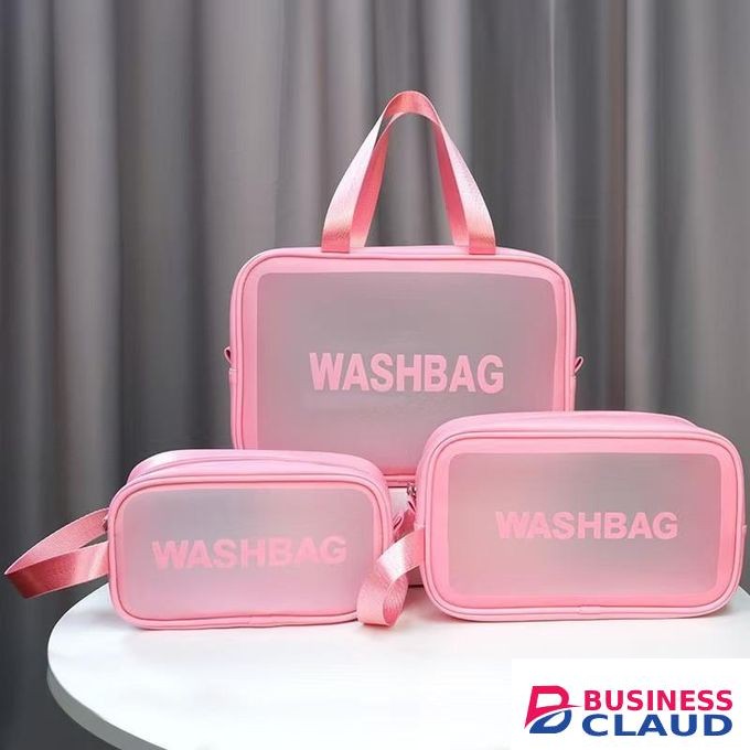 3 in 1 Transparent Waterproof cosmetic/ Toiletry portable Washbag set-Pink