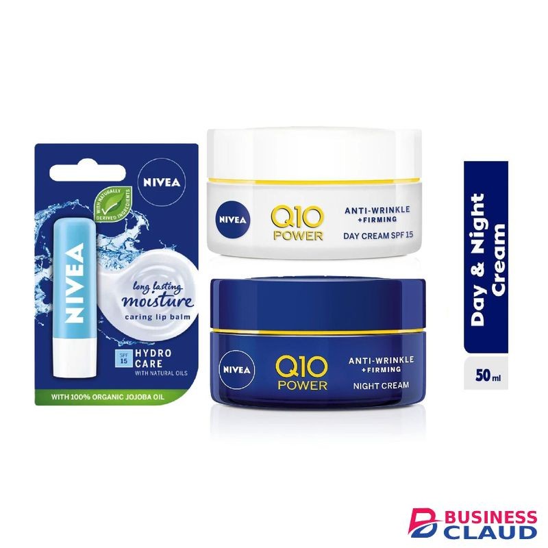 Nivea Q10 Anti Wrinkle 3 in 1: Lip Balm Hydro Care 4.8g, Day Cream 50ml and Night Cream 50ml