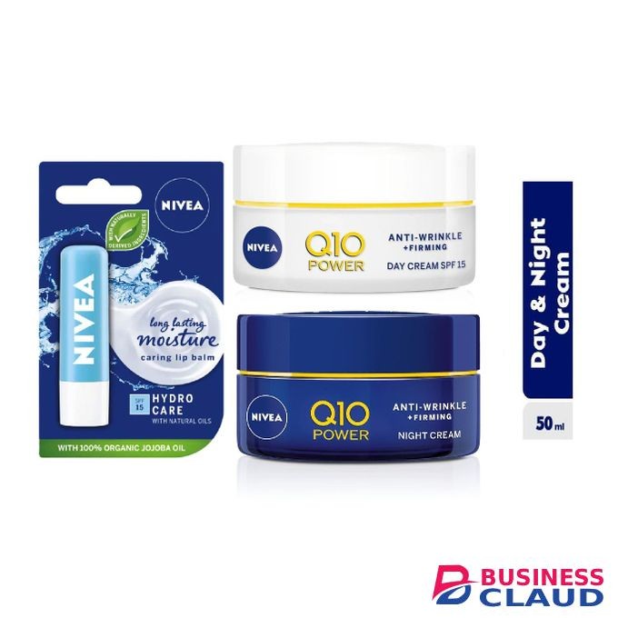 Nivea Q10 Anti Wrinkle 3 in 1: Lip Balm Hydro Care 4.8g, Day Cream 50ml and Night Cream 50ml