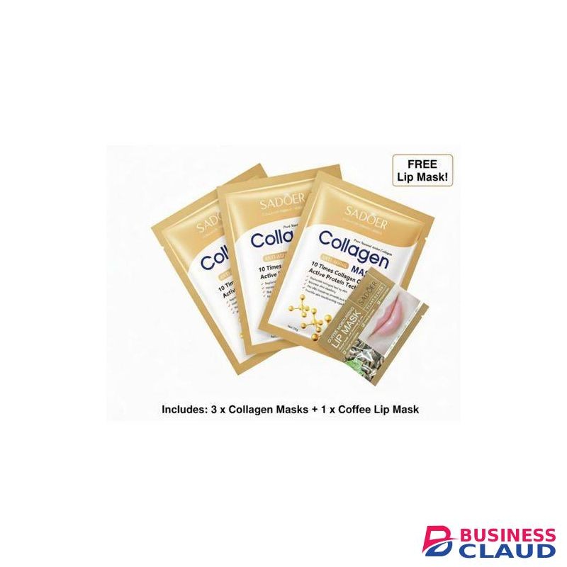 Collagen Hydrating Sheet Face Mask + Free Lip Mask â€“ Anti-Aging, Firming & Moisturizing Pack (3pcs)