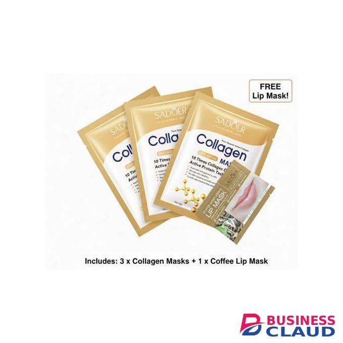 Collagen Hydrating Sheet Face Mask + Free Lip Mask â€“ Anti-Aging, Firming & Moisturizing Pack (3pcs)