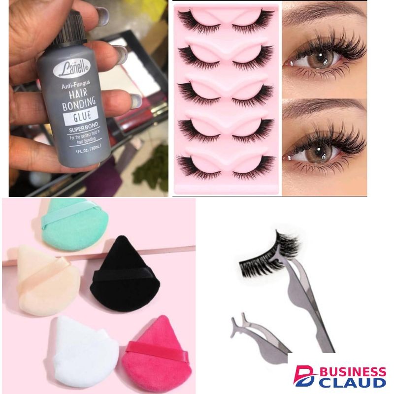 5pcs Eyelashes, powder puff, Lash applicator, Lash glue
