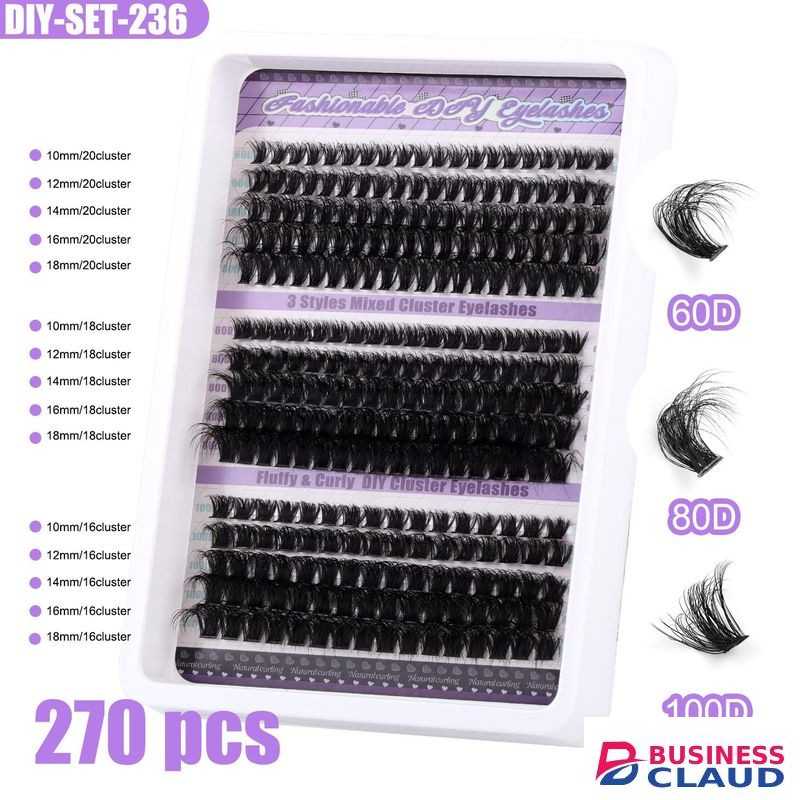 Fluffy Lash Clusters 60D+80D+100D Thick Eyelash Clusters D Curl Wispy Individual Lashes 10-18mm Cluster Eyelash Extensions 270pcs