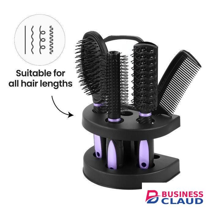 6 In 1 Women Salon Hair Styling Brush Massage Comb Detangling Brush Mirror Set With Stand Holder