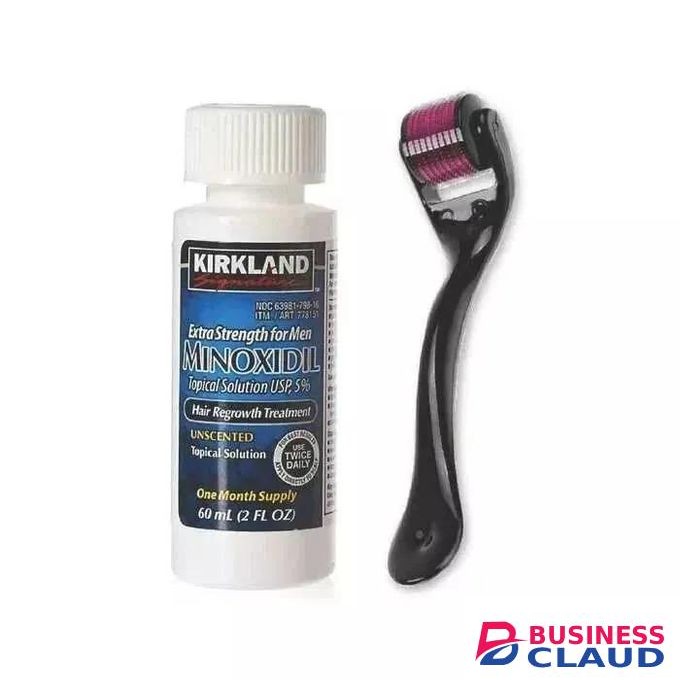 KIRKLAND Signature minoxidil 5% + dermaroller 0.5mm beard / hair growth kit ,treat hair loss +baldness +regrow beards+ hairline ,antihairloss kit for faster results