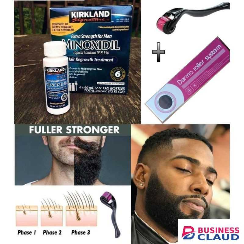 Kirkland Minoxidil minoxidil 5%solution + dermaroller 0.5mm, beard / hair growth kit ,treat hair loss +baldness +regrow beards+ hairline ,antihairloss kit for faster results 1month supply