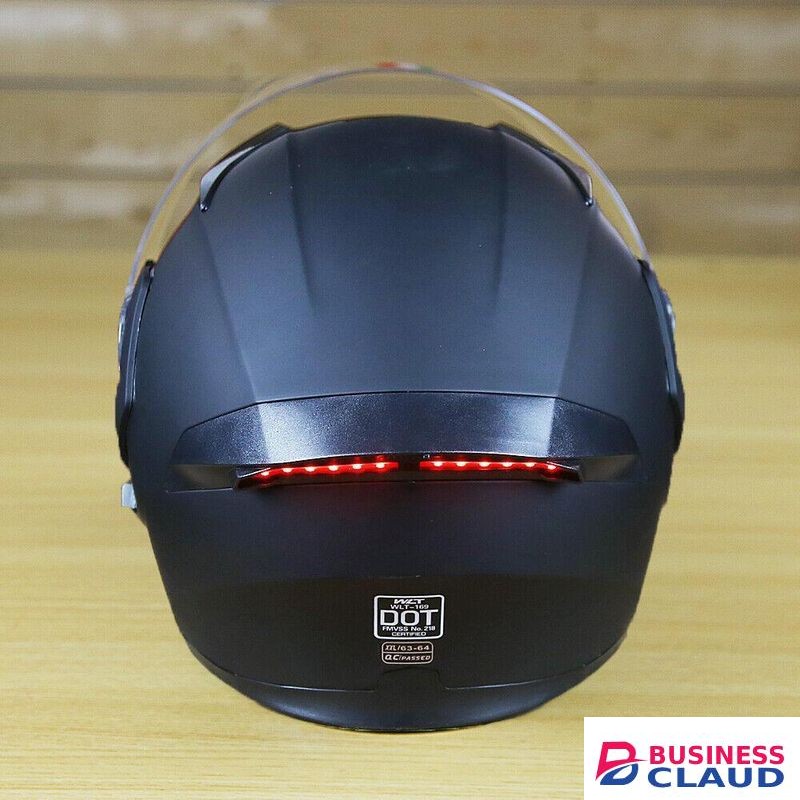 Half Face Motorcycle Flip Up Helmet with LED TAIL LIGHT, Double Visors Anti-Fog Lens