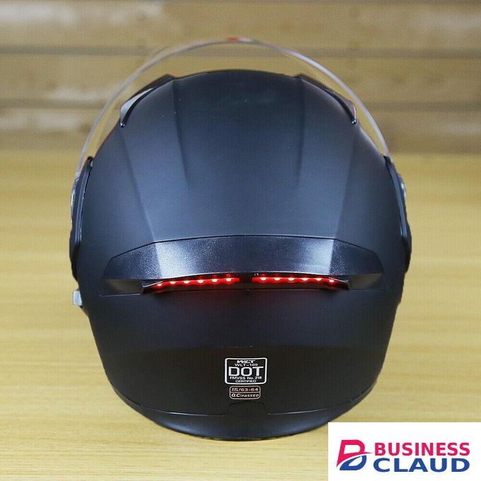 Half Face Motorcycle Flip Up Helmet with LED TAIL LIGHT, Double Visors Anti-Fog Lens