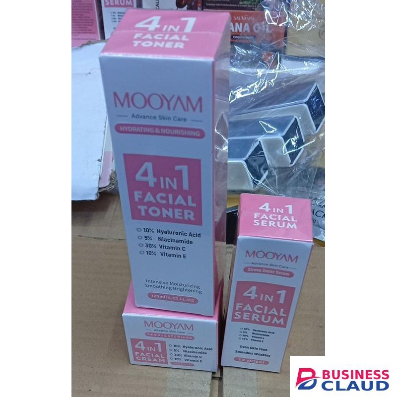MOOYAM 4 In 1 Vitamin C Facial Serums With Hyaluronic Acid, Vitamin E, Niacinamide, Brightening Vitamin C Face Serum For Dull Dry Skin, Anti Aging Facial Serum For Dark Spots, Fine Lines & Wrinkles CREAM, TONER AND SERUM