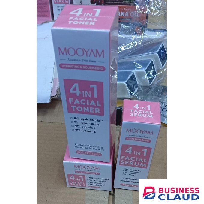 MOOYAM 4 In 1 Vitamin C Facial Serums With Hyaluronic Acid, Vitamin E, Niacinamide, Brightening Vitamin C Face Serum For Dull Dry Skin, Anti Aging Facial Serum For Dark Spots, Fine Lines & Wrinkles CREAM, TONER AND SERUM