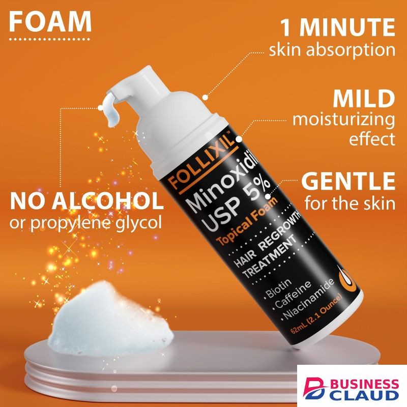 Follicle Booster Follixil Minoxidil 5% Foam for Men and Women - Hair Regrowth Topical Treatment Infused with Biotin, Caffeine and Niacinamide - Anti Hair Loss Treatment For Stronger and Longer Hair.