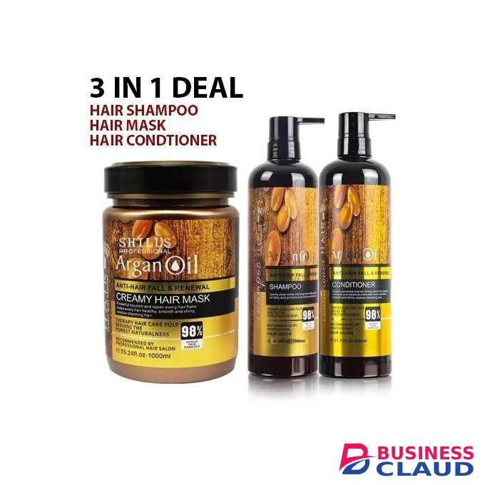 Arga Oil Shampoo, Conditioner And Hair Mask Set, Perfect For Damaged, Dry, Curly, Frizzy Hair - Thickening Formula For Fine/Thin Hair, Safe For Color And Keratin Treated Hair