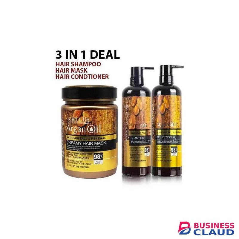 Arga Oil Shampoo, Conditioner And Hair Mask Set, Perfect For Damaged, Dry, Curly, Frizzy Hair - Thickening Formula For Fine/Thin Hair, Safe For Color And Keratin Treated Hair