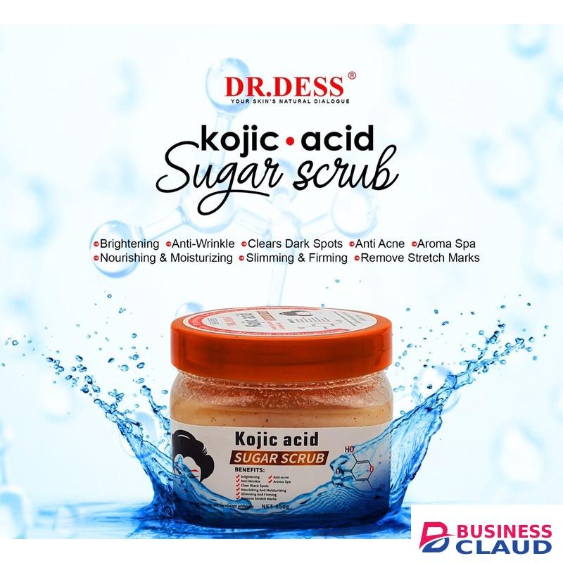 Dr Dess Kojic Acid Brightening Sugar Scrub for Face & Body – Dead Skin, Stretchmarks & Acne Remover